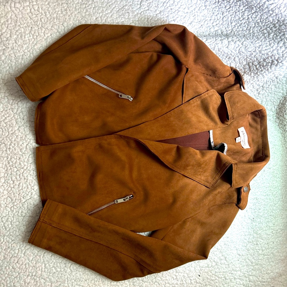 Brown Suede Jacket with Zipper Details
